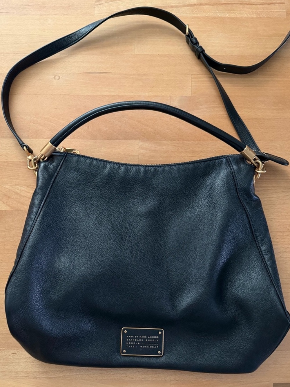 Marc by Marc Jacobs Black Leather Hobo Shoulder Bag with Gold Hardware
